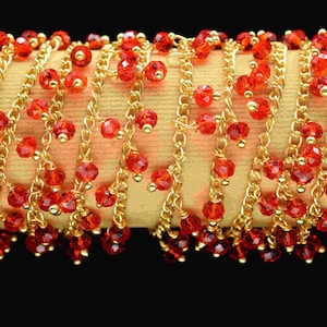 Beautifully Crafted Ruby Quartz Chain | Elegantly Handmade Red Rosary Chain | Beaded Chain By Foot | Wire Wrapped | Jewelry Supplies