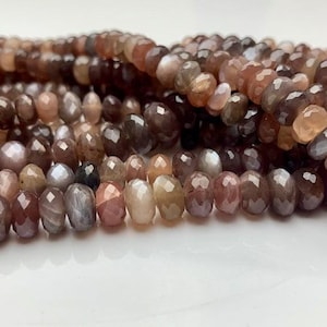 Chocolate Moonstone 8 mm Faceted Rondelles | Natural Chocolate Moonstone Strand | Top Quality Moonstone Beads for Jewelry Making & Craft image 1