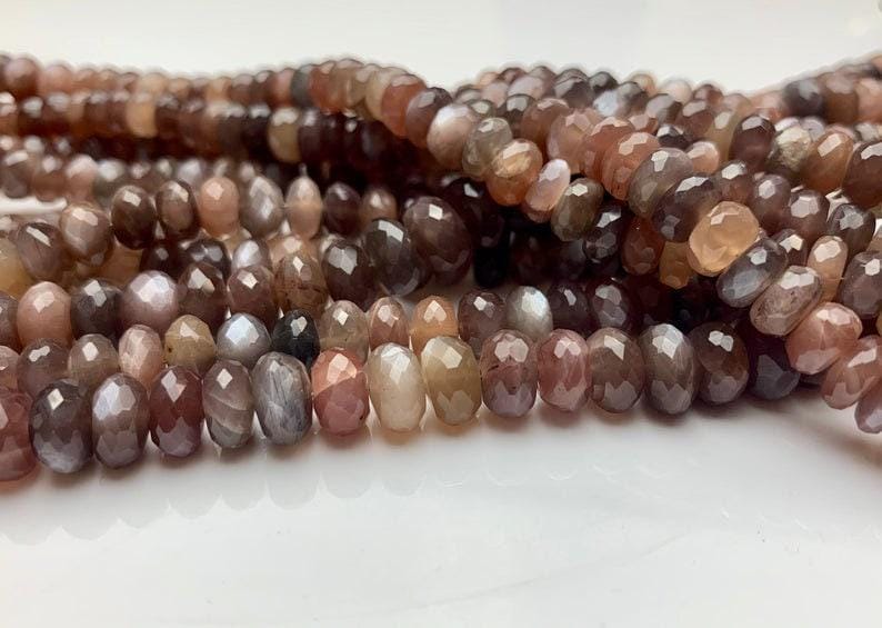 Chocolate Moonstone 8 mm Faceted Rondelles | Natural Chocolate Moonstone Strand | Top Quality Moonstone Beads for Jewelry Making & Craft image 1
