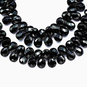 Black Onyx Pear Shape Briolettes 6x8mm 6 Inch Strand of Faceted Gemstone Beads for Jewelry Making Bracelet  Necklace Design