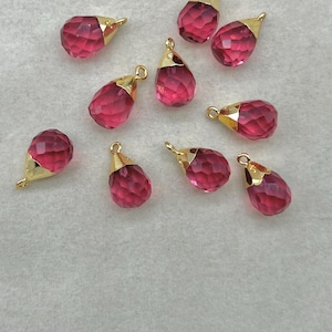 Affascinanti gocce sfaccettate di tormalina rosa / Perlina di pietra preziosa Love Energy / Fornitura di gioielli placcati in oro / Gioielli con pietra portafortuna di ottobre / Fai da te