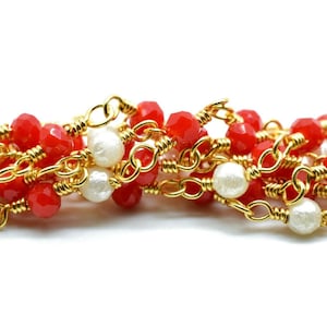 Ruby Chalcedony 3mm Beaded Chain|pearl Wire Wrapped Chain|Ruby Chalcedony Brass chain|Jewelry Making Chain|Beaded rosary chain|pearl chain