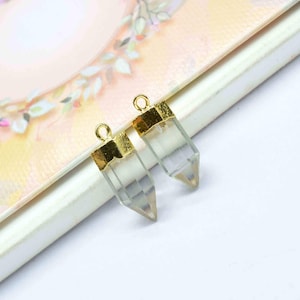 Crystal Quartz Pencil Pendant | Faceted Quartz Point Connector | 7x15mm Gold Vermeil Pendant | Handmade Quartz Jewelry Making Supply
