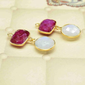 Pendants d'oreilles rubis multicolores vibrants | Pendentif connecteur de pierres précieuses| Lien de station fait main| Composant de fabrication de bijoux avec lunette arc-en-ciel image 2