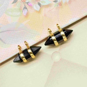 Natural Black Onyx Double Point Pendant Necklace with 18k Gold Plating 5x15mm Faceted Onyx Gemstone Unique Onyx Jewelry Gift for Her