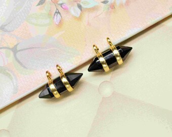 Natural Black Onyx Double Point Pendant Necklace with 18k Gold Plating 5x15mm Faceted Onyx Gemstone Unique Onyx Jewelry Gift for Her