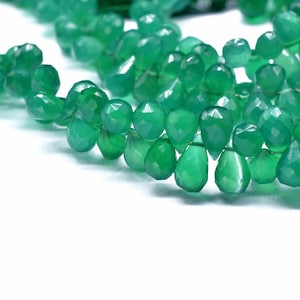 Green Onyx Faceted Teardrop Briolettes 5x65mm To 6x9mm for Jewelry Making - 8 Inch Strand - Perfect for Bracelets and Necklaces
