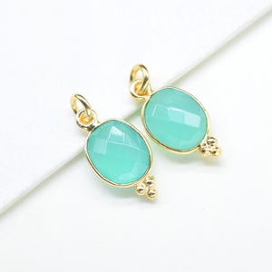 Aqua Chalcedony Gemstone 8x10mm|Oval shape Gold Plated Bezels|Aqua Chalcedony Jewelry|Making Charms Crafts|Aqua Chalcedony Pendant Charms
