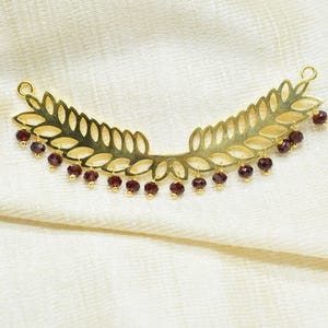 Rich Garnet Leaf Connector Charms | Double Bail Gemstone Pendant Links | Wedding Hair Vine Jewelry Supply | Handmade Beaded Components
