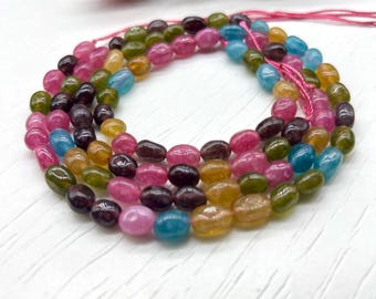 Multi Tourmaline Jade Smooth Oval  Beads | Nugget Shape Tourmaline Jade Beads | Multi Color Beads for Jewelry Making | Loose Beads Wholesale