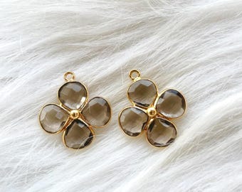 Elegant Smokey Quartz Heart Pendant | Gold Plated Bezel Charm | DIY Jewelry Supply | Single Bail Gemstone Connector | Craft Component