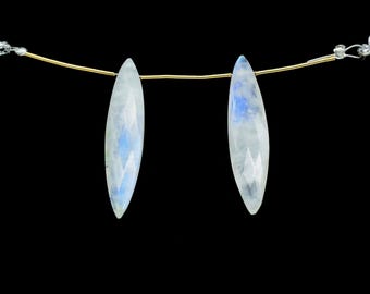 Piedra lunar arcoíris de 10 x 34 mm, forma de pera, facetada, talla marquesa, con cuentas llamativas, joyería de piedra lunar