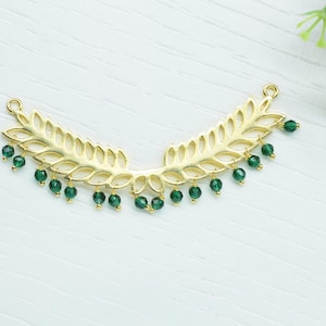 Emerald Quartz Double bail charms|Gemstone Leaf Pendant Necklace|Wedding Hair Vine Connectors|Emerald Dangle Component|Handmade jewelry Gift