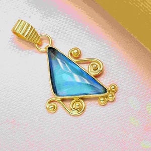 Blue Topaz 12x25mm Triangle shape Pendant| Topaz Pendant Jewelry| Triangle Shape Pendant| Gemstone Topaz Pendant Jewelry|Gold Plated Pendant