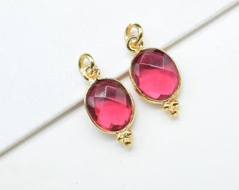 Pink Tourmaline 8x10 Oval Pendant Charm | Gold Plated Gemstone Bezel Connector | Pink Tourmaline Link | Jewelry Making Supply
