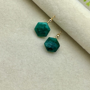 Natural Emerald Hexagon Shape Charm | Wire Wrapped Loop Pendant | Natural Emerald Jewelry Supplies | May Birthstone Jewelry | DIY Jewelry