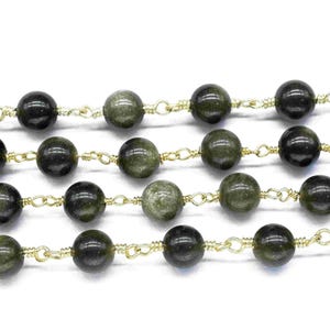 Golden Obsidian Smooth 6mm Round Beads Rosary|Golden Obsidian Beads Chains|Bulk Wholesale Beads Chains|Golden Obsidian Wire Wrapped Chain