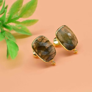 Labradorite 12x16mm rectangle Earring Connector|Jewelry Making|Labradorite Connector post stud|Gold Plated Earring Connector|Rectangle Studs