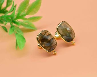 Labradorite 12x16mm rectangle Earring Connector|Jewelry Making|Labradorite Connector post stud|Gold Plated Earring Connector|Rectangle Studs