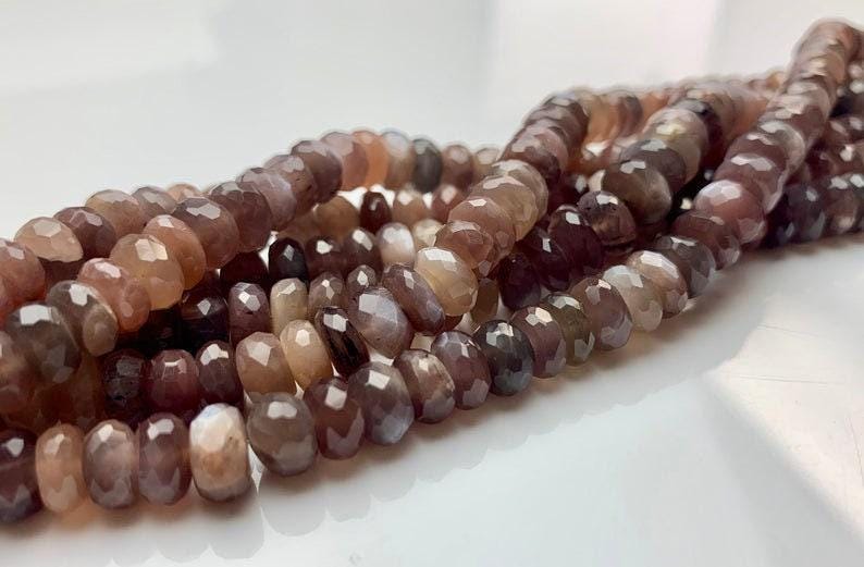 Chocolate Moonstone 8 mm Faceted Rondelles | Natural Chocolate Moonstone Strand | Top Quality Moonstone Beads for Jewelry Making & Craft image 4