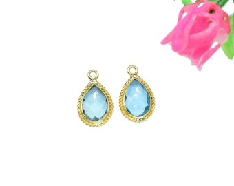 Sky Topaz Single Bail Charms Pendent,Sky Topaz Gold Plated Bezels,Sky Topaz Gemstone 7x10mm Teardrop Shape Connectors,Topaz Jewelry Making
