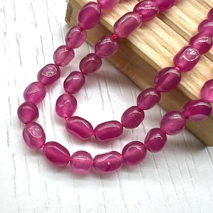 Radiant Pink Jade Beads | Smooth Oval Nugget Beads Strand | Pink Jade Loose Beads for Crafting | Pink Beads Wholesale | Crafting Beads