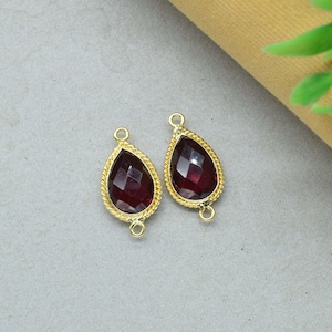 Granat 10 x 14 mm Perle Verbinder | Granat Vergoldete Doppel Anhänger | Granat Anhänger für Schmuck | Facettierte Edelstein Lünette Versorgung