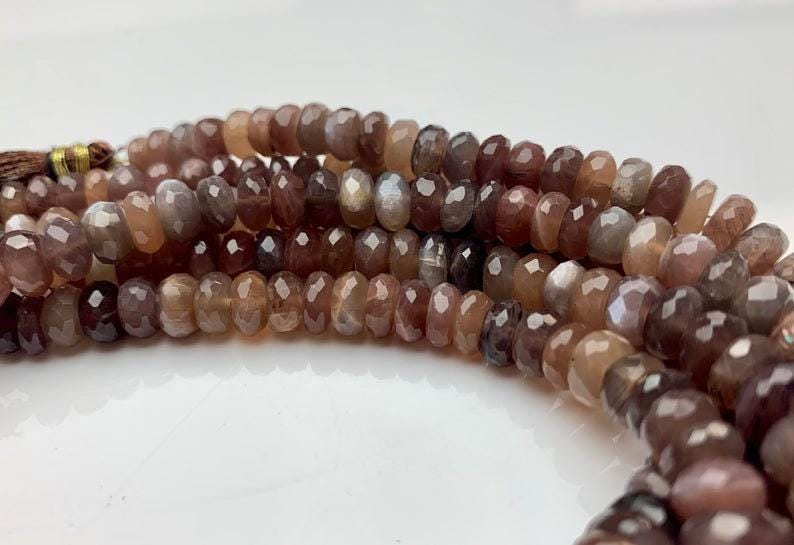 Chocolate Moonstone 8 mm Faceted Rondelles | Natural Chocolate Moonstone Strand | Top Quality Moonstone Beads for Jewelry Making & Craft image 2