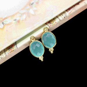 Aqua Chalcedony Faceted Bezels Charms|Aqua Chalcedony 8x10mm Oval Shape Gold Plating Bezel|Aqua chalcedony Single Bail Charms Jewelry|Gift