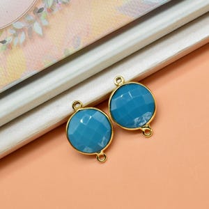 Natural Turquoise 12mm Round double bail connectors,Turquoise Pendant,Faceted Turquoise bezel link,Gemstone Charm,Gemstone Pendant, charms