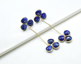 Blue Sapphire Earrings/Gold Plated Jewelry/Statement Earrings For Bridal/Anniversary Gifts/Bridesmaids Gifts/Birthstone Earrings/B'Gifts