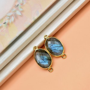 Labradorite 10x14mm Oval Double bail connectors|Labradorite Gold pendant|Labradorite Gold Plated bezel|jewelry making charms crafts|jewelry