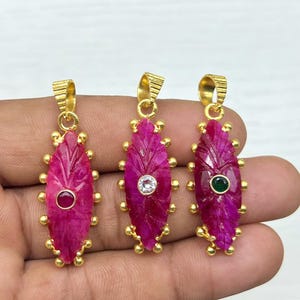 Carved Ruby Marquise Pendant | Ruby Gemstone Pendant | CZ Statement Pendant | Cocktail Party Pendant | Red Gemstone Jewelry Making Supply