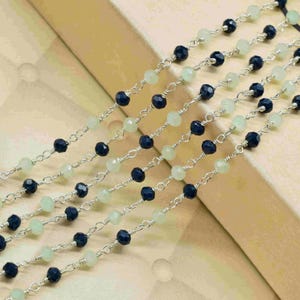 Multi Stein beschichtete 3 mm Perlen-Kette|Aqua Chalcedon Rosenkranz|Blaue Achat Vergoldung Wire Wrap Kette|Aqua Chalcedon Messingschmuckherstellung|Geschenk