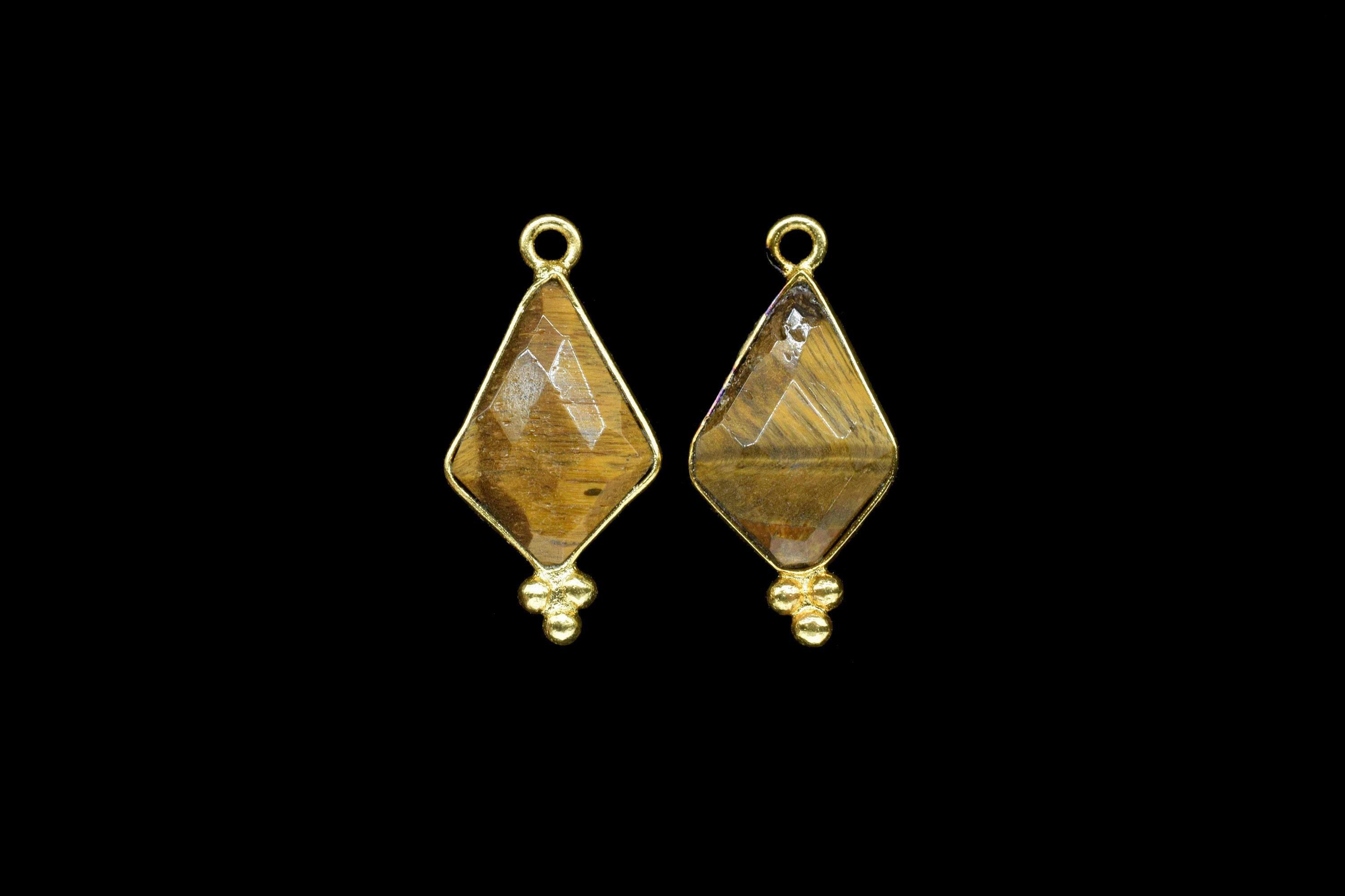 ハンドメイドコネクター 10個 タイガーアイ イエロー 天然石チャーム