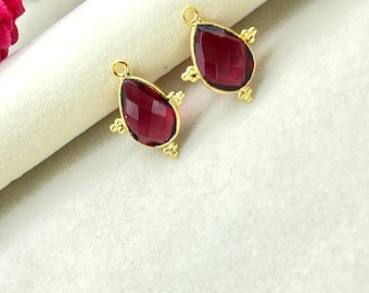 Rich Red Garnet Teardrop Connector | DIY Garnet Necklace Connector | Garnet Jewelry Making Supply | DIY Garnet Bezel Connector