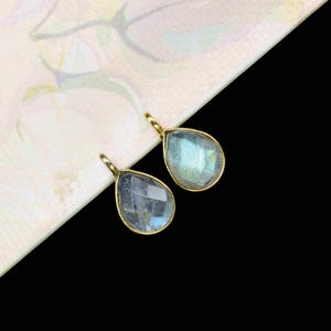Labradorite 6x8mm Teardrop Connector,Stud Earring Connector,Labradorite Jewelry,Jewelry Findings,Single Loop Connector,June birthstone Gift