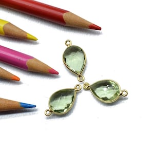 Grön ametist 10 x 14 mm päronformade dubbelöglor, ametistpäronhänge, ametistförgylld bezel, smyckestillverkning berlocker hantverk, juveler