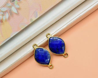 Lapis lazuli 10 x 13 mm oogvormige connectoren met dubbele beugel, lapis lazuli-hanger, lapis lazuli vergulde ring, hot lapis dubbele lus connector
