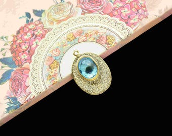 Bright Sky Topaz Oval Connector - 8×10 mm Single Bail Sky Topaz Charm | Gold Plated Bezel Component for Jewelry Making Gifts
