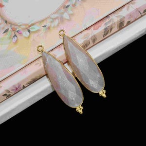 Radiant Peach Moonstone 10x30mm Faceted Charm | Brass Gold Plated Bezel Pendant | Natural Moonstone Connector | Jewelry Making Supply