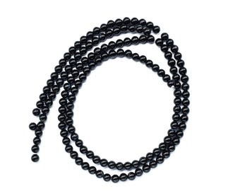 Eleganta svarta onyx-släta ädelstensbrioletter | 6-7 mm rund pärlsträng | 15 tums smyckes-pärlsträngar | Klassiska onyx-smycken