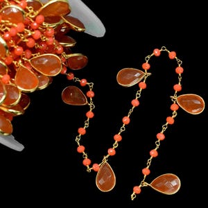 Radiant Carnelian 8x12mm Teardrop Bezel Chain | Faceted Gemstone Link Chain for Jewelry Making and Handmade Beaded Creations
