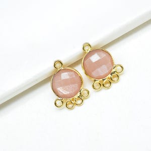 Natural Peach Moonstone Round Charm Pendant - 10mm Faceted Jewelry Essential - DIY Craft Supply with Gold Plating - Single Bail