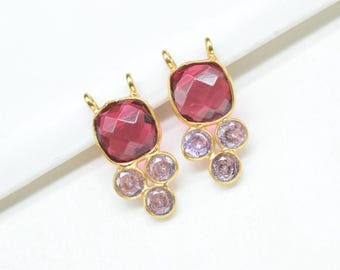 Pink Tourmaline Pendant/Necklace Pendant/Cubic zircon Bezel charm/Handmade/Gemstone Component/Handcrafted Jewellery/Pink Tourmaline Cushion