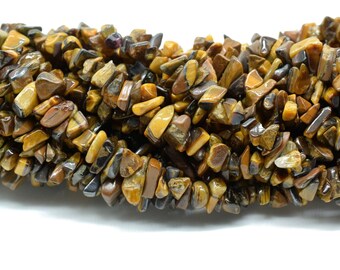 Natürliche Tigerauge Chip Perlen Strang | Ungeschliffene goldbraune Edelstein Chips | Perlen für die Schmuckherstellung | Rohe Nugget Bead Versorgung