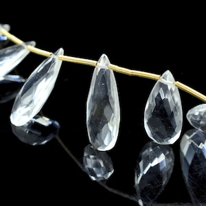 Crystal Faceted Teardrop Briolettes|8x20mm Teardrop|Gemstone Clear quartz Briolettes|Gemstone beads|Crystal Jewelry Supplies|Craft Supplies