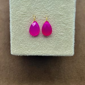 Soft Pink Chalcedony Teardrop Pendant | Gold Wire Wrapped Gemstone Charm | Romantic Jewelry Supply | Wire Wrapped Gemstone Charm