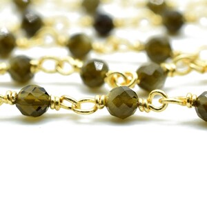 Cats Eye Beaded Chain | 3-3.5mm Faceted Rondelle Beads | Wire Wrapped Rosary Chain | Beautiful Cats Eye Gemstone Chain | Beaded Chain