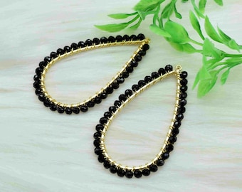 Black Onyx Earring Connectors | Wire Wrapped Gemstone Dangle Charms | Handmade Jewelry Making | Boutique Design Components